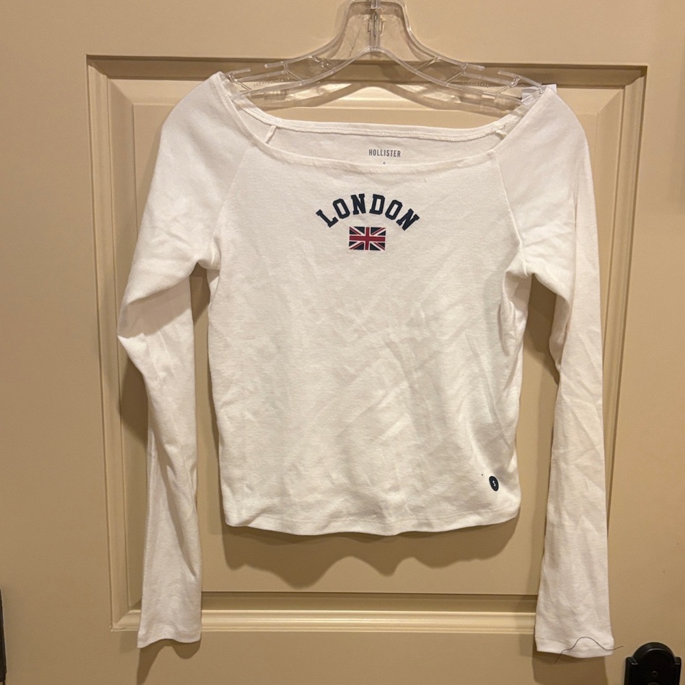 Hollister White London Graphic Long Sleeve Tee